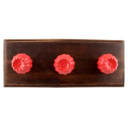 Solid Red Umbrella Ceramic Wooden Hooks